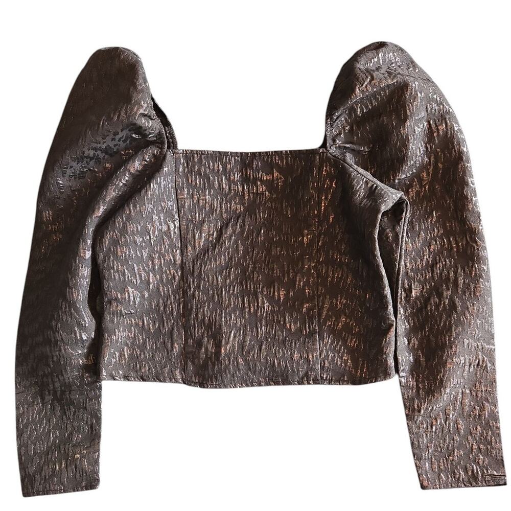 H&M | Puff Sleeve, Square Neck Shimmer Blouse | Size Medium - Picture 4 of 7